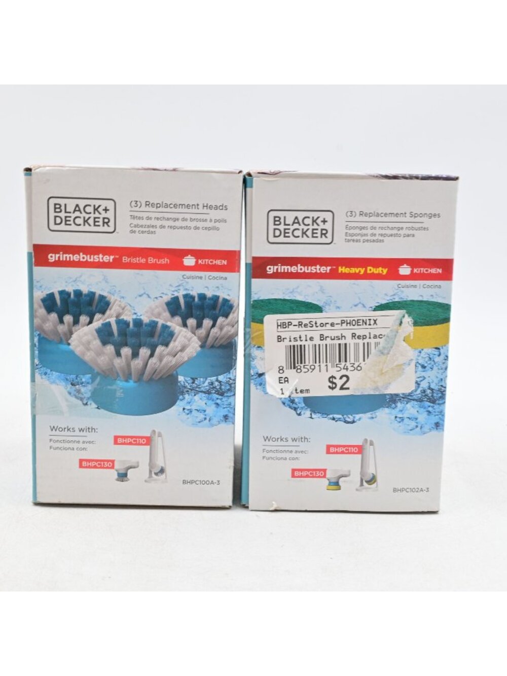 Black+Decker Grimebuster Replacement Heads & Sponges Kitchen Cleaning Set New